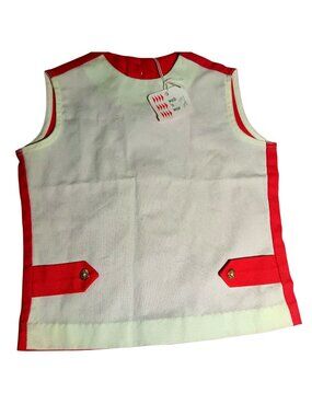 4T Vintage 1960's Girls Top Shirt Sleeveless Mod Red/White JEANIE NEW DS